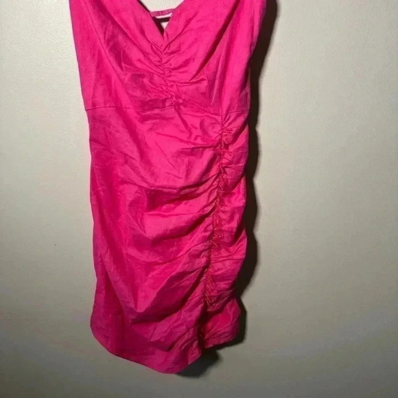 NWOT ZARA DRAPED BEADED LINEN BLEND DRESS BLOGGERS FAV Barbie Pink  m - Picture 4 of 9